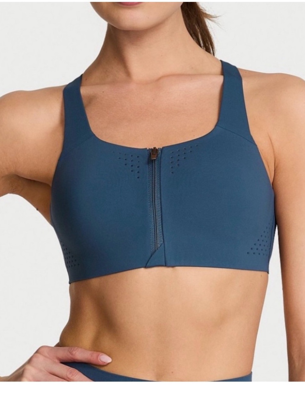 NWT - 38DDD - VSX Front-Zip Sports Bra in Teal/navy blue